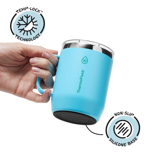 Image of ThermoFlask Insulated Coffee Mug with Handle and Splash-Resistant Lid (12 oz, Vivid Blue) - Stainless Steel Travel Mug for Coffee & Tea