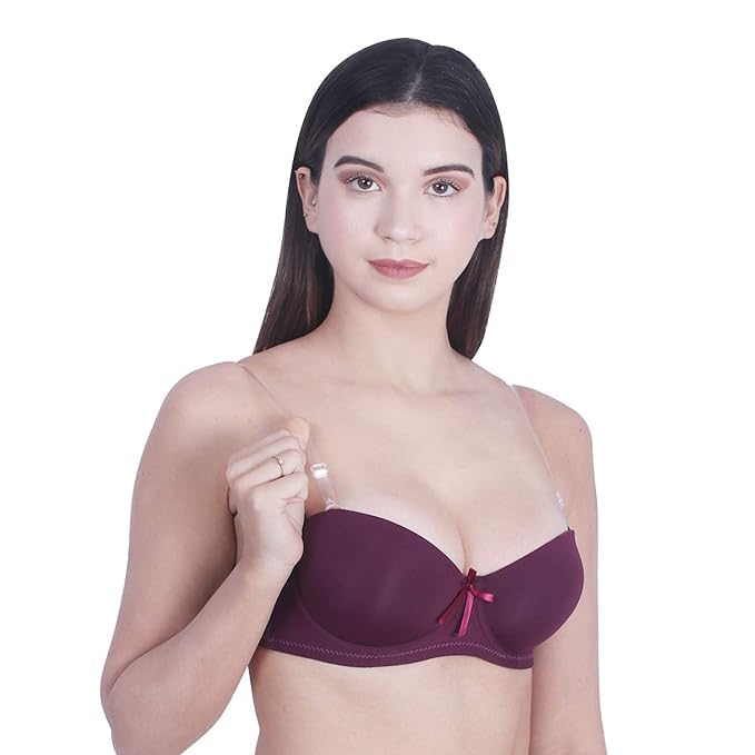 Image of Women's Balconette Bra Transparent Strapless Backless Invisible Clear Back Underwire Pushup Padded Bra Cups Demi