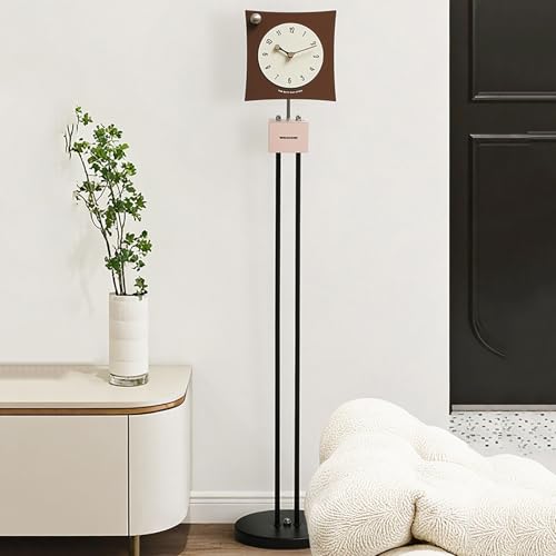 Orologio da terra, orologio da terra in metallo, orologi a pendolo silenziosi, orologi a pendolo in metallo con decorazione artistica da pavimento, a batteria, for soggiorno, ufficio(Brown)