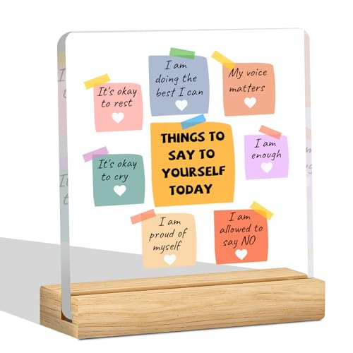 Acrylic Plaque Inspirational Desk Decor, Note to Self Self-Care Encouragement Gift, Positive Affirmations Motivational Sign for Anxiety Relief, Office Desk Decorations for Women Men Students