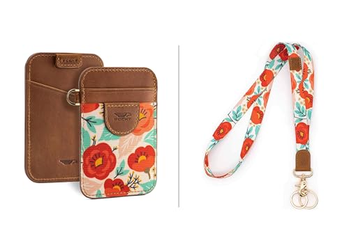 POCKT Slim Card Holder Wallet + Neck Lanyard for Keys Bundle for Women | Poppy