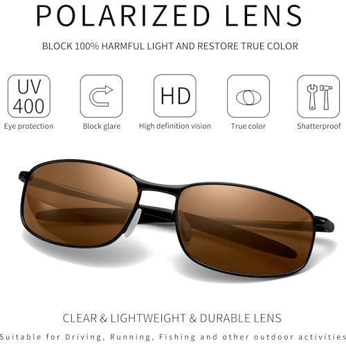 Image of SUNGAIT Mens Narrow Polarized Sunglasses Metal Frame Small Rectangle Retro Durable UV400 Protection