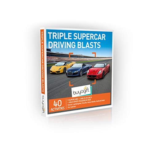 Buyagift Triple Supercar Driving Blast Gift Experiences Box – más de 40 emociones de conducción de superdeportivo triple alimentado por adrenalina, con varios lugares alrededor del Reino Unido…