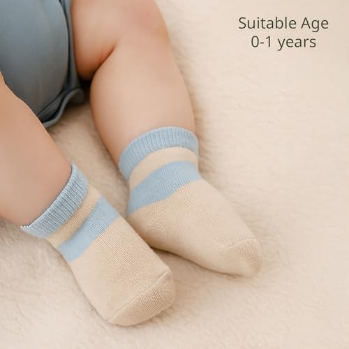 Image of SYGA 5 Pairs Baby Girl Boys Non Slip Trainer Socks Toddlers Warm Cotton Stretch Crew Anti-Slip Baby Socks- Sun Cloud, 0-1 Years