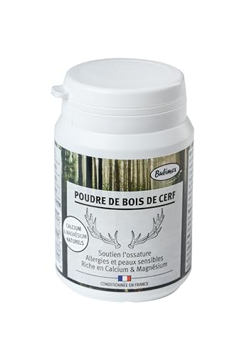 Bubimex - Polvere di legno di cervo - Integratore alimentare 100% naturale per cani e gatti - Ricco di calcio e magnesio - Ossa e funzione renale - 60 g