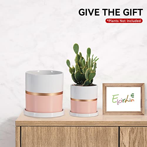 Ekirlin 6 Inch Plant Pot - Ceramic Flower Planters Indoor - Modern Succulents Containers With Drain Hole Saucer, Decorate Home, Office & Outdoor (Pink) #TOP5