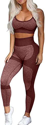 OLCHEE Women’s Workout Sets 2 Piece - Seamless Yoga Leggings and Cross-Strap Sports Bra Gym Outfits Activewear Matching Set - Choco Medium