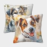 Fundas de Cojines Acuarela Jack Russell Terrier, Set de Fundas de Cojín Decorativas de Perros para Habitaciones, Sofá, Sillón y Cama 40x40cm