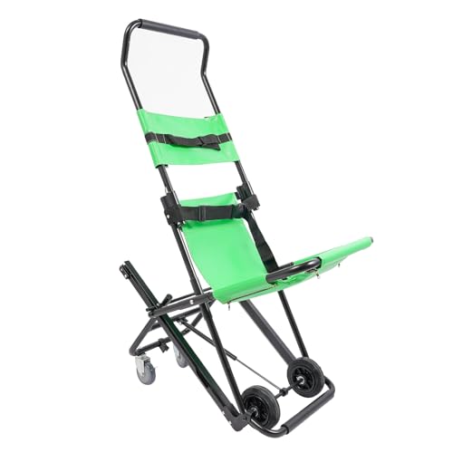 Treppenstuhl Senioren Klappbar Treppensteiger Rollstuhl mit Sicherheitsgurte, Faltbar Leicht Keilrahmen Belastbarkeit 159 kg für Erwachsene Manueller Transport Treppenstuhl (Grün)