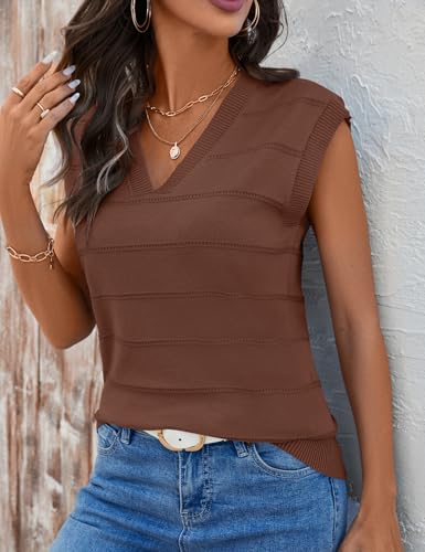 Image of AKEWEI Sweater Vest Women Sleeveless Knitted V Neck Cap Sleeve Pullover Tank Tops 2025 Summer Fall Fashion Causal Trendy