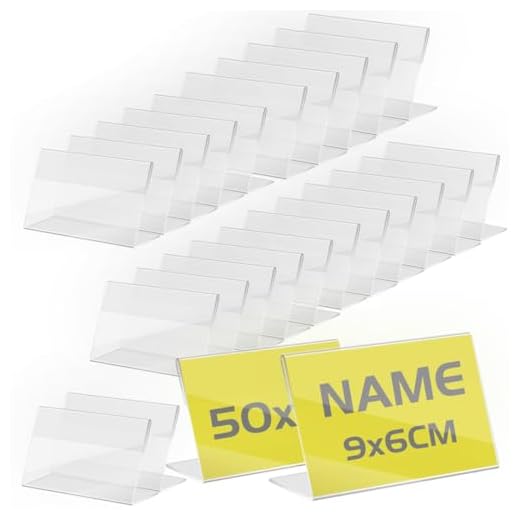 TAPKUA 50 Pezzi Espositore da Tavolo Inclinati, 9x6 cm Verticale Espositori Acrilico Trasparente, Supporto Pubblicitario da Banco, per Menù, Carta, Schede Informative, Immagini e Altro