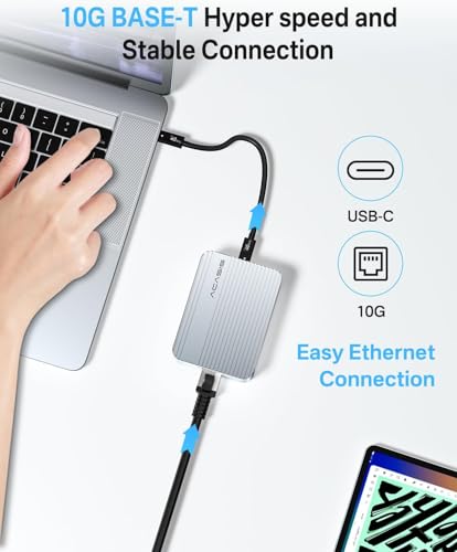 Image of ACASIS USB C to 10G ethernet Adapter Network Compatible only Thunderbolt 3 /4 /USB4 Aluminum Alloy RJ45 to USB C Supports10 /5 /2.5 /1Gbps /100Mb /s for Mac /Windows