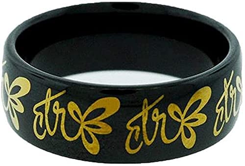 One Moment In Time J155 Size 5-10 Eclipse Black Ceramic w/Gold Inlay Tone Ring Mormon LDS CTR