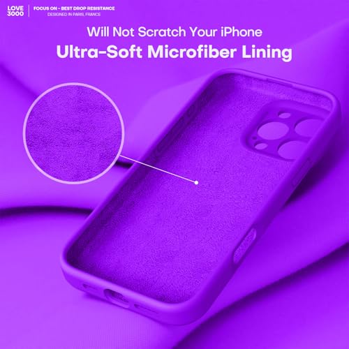 Image of LOVE 3000 Designed for iPhone 16 Pro Case, Premium Silicone with [Soft Anti-Scratch Microfiber Lining] Shockproof Protective Phone Case for Men Women Girls 6.3 inch, Neon Purple