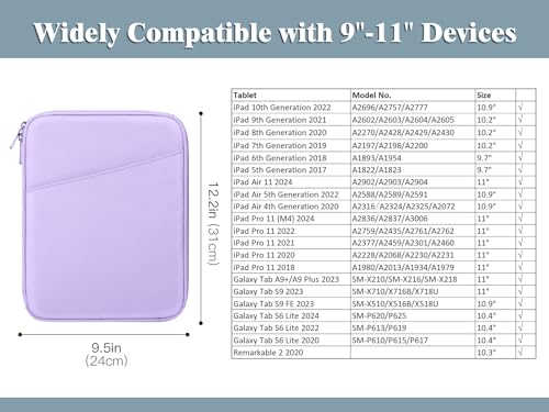 Image of TiMOVO 9-11 inch Tablet Sleeve Bag with Pocket, Purple | Fits iPad 11 inch A16 2025, iPad 10.9 inch /10.2 inch, Air 11 inch 5th /4th Gen, Galaxy Tab A9+ /A11 Plus 11 inch