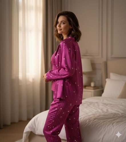 Image of Valentine's Day Fancy Pink Night Suit Bath Robe Dress Bra Panty Set Combo for Women's Pack of 7 Pcs Nightwear Lingerie Silk Wedding Set Gifts Lace Nightsuit Set (Free Size)