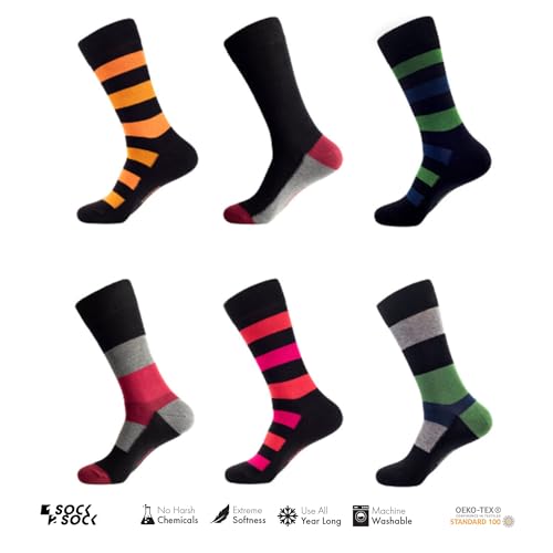 1SOCK2SOCK - Men's 6 Pack Bamboo Blend Thin Crew Socks - Super Soft, Breathable, and Colorful Dress Socks3