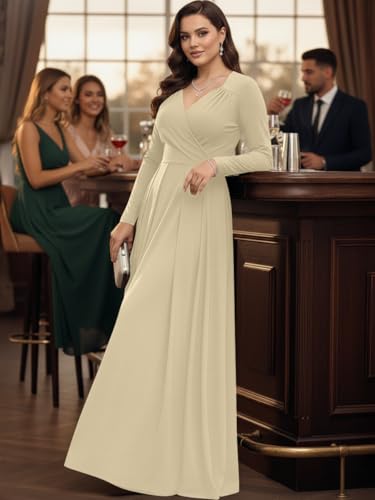 Image of KOH KOH Womens Long Sleeve Empire Cocktail Elegant Evening Versatile Maxi Dress