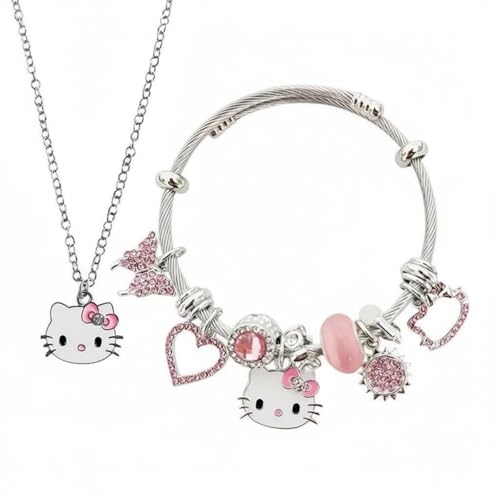 AKSESORIS Anime Necklace Charm Bracelet Set. Cute Personalized Jewelry Gift for Women
