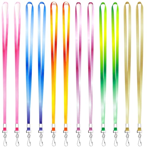 Image of 12 Packs Cruise Lanyards for ID Badges Gradient Design Lanyards with Swivel Hook Clips for Name Tag Lanyard ID Holder Ship Cards Carnival Sail Keys