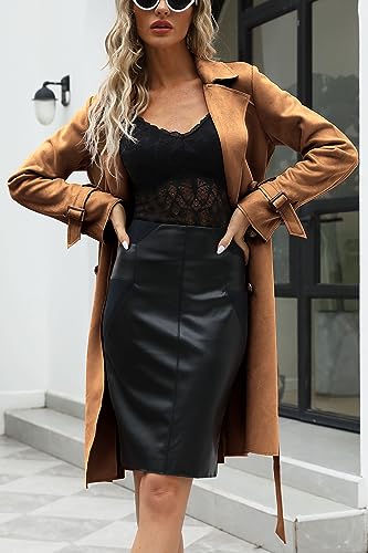 Bellivera Womens Faux Suede Leather Jacket Spring and Winter Fashion Long Trench Coat, Lightweight Windbreaker3