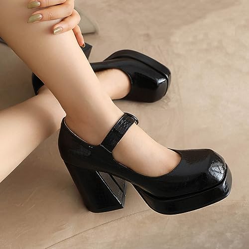 Women Square Toe Mary Jane Shoes Platform Block Heels Pumps with Buckle3