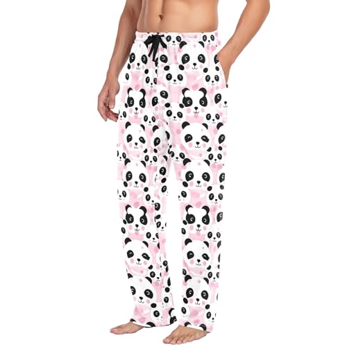 Men's Pink Panda Bears Pajama Pants with Pockets - Straight Fit Cotton Sleep Bottoms for Lounge & Nightwear#2864