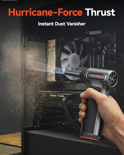 Image of WOLFBOX MF200-2PK Compressed Air Duster - 2 Swappable Battery Packs & Case, Hurricane-Force Electric Air Blower for PC, Car Detailing, Camping & Home, High-Pressure Duster for Narrow Gaps & Crevices