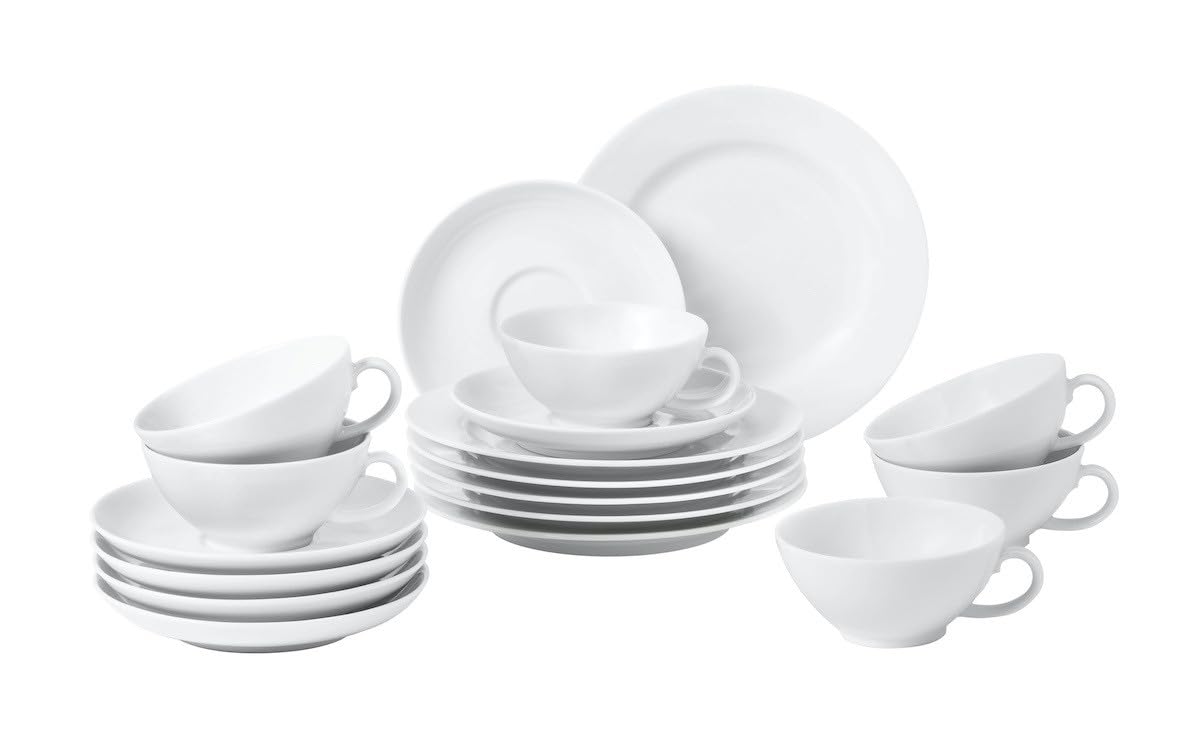 Seltmann Weiden/Teeservice 18-teilig/Rondo uni / 6 Frühstücksteller, 6 Teeobere & -Untere, Weiß