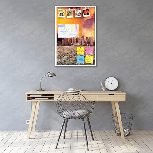 Image of ArtzFolio City Overlooking Desolate Desert | Bulletin Board Notice Pin Board | Vision Soft Board Combo with Thumb Push Pins & Sticky Notes | White Frame | 16 x 24 inch (41 x 61 cms)