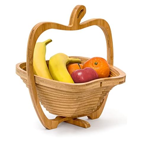 Relaxdays Foldable Apple-Shaped Bamboo Basket Cover