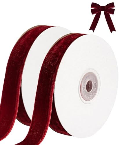 2 Rolls Wine Red Velvet Ribbon 5 Yards Long 1.5cm Wide Fabric Vintage Thin Velvet Ribbon For Gift Wrapping Hair Bows Flower Bouquet Choker Wedding Halloween Christmas Or Party Decorations