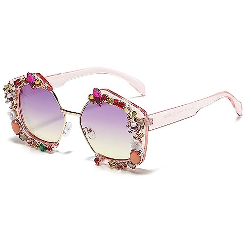 Rhinestone Sunglasses Women Fashion Oversized bling Diamond Shades Eyewear Semi Metal Frame Irregular Sun Glasses3
