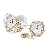 MIyocar All Handmade Bling Baby Pacifier and Clip Set 26 Letters and 11 Colors can Choose LA