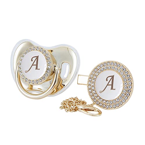 MIyocar All Handmade Bling Baby Pacifier and Clip Set 26 Letters and 11 Colors can Choose LA