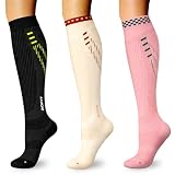 aoFIT 3 Pairs Compression Socks for Women & Men 15-20mmHg for Circulation & Muscle Support for Running, Travel, Recovery, Black&Beige&Pink, M