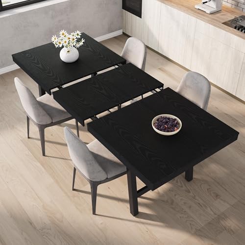 Image of GarveeHome 63-83 inch Extendable Dining Table, Industrial Rectangular Dining Room Table for 6-8 People, Expandable Kitchen Table with Heavy Duty Metal Frame for Dining Room, Kitchen & Parties, Black
