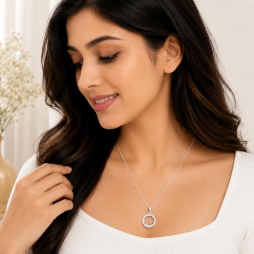 Image of Silver Circle Heart Pendant Necklace with Crystal Stones. Rakshabandhan Gift for Bhabhi | Sister