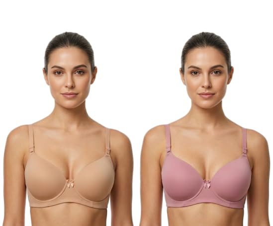 Image of Imsa Moda Women's Stretchable Lightweight Lightly Padded Full Coverage Wire Free T-Shirt Bra Combo Pack of 2