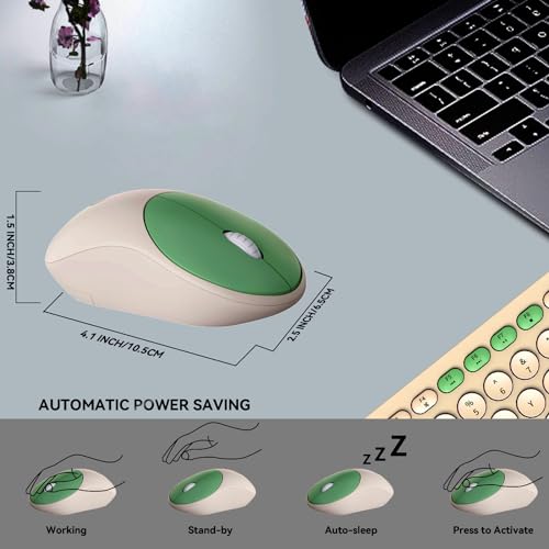 Image of FD Wireless Keyboards and Mouse Combo - 2.4GHz USB Cordless, Cute Wireless Keyboard Round Keys, Quiet and Slim Set for Laptop, Computer, TV and Mac - Milky White Green Colorful