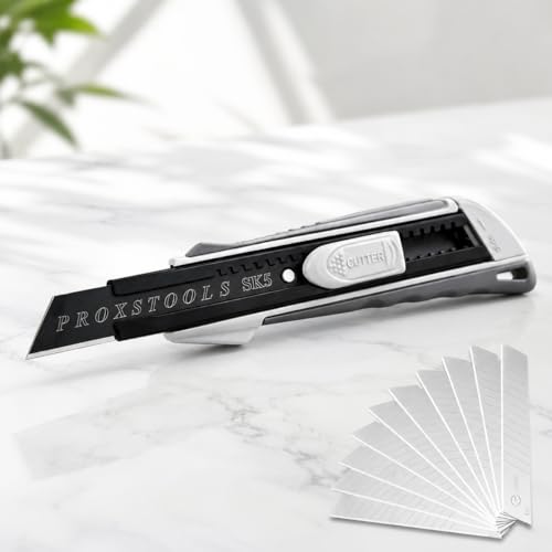 Image of UrbanElite 18mm Cutter Knife Set with 10 Replacement Blades | Retractable Utility Knife | Easy Grip Handle | Home, Office & Warehouse Use