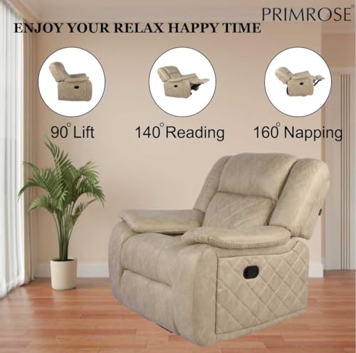 Image of Primrose Christie Single Seater Manual 1R Recliner Sofa | Recliner for Living Room Bedroom & Home Office (Beige)