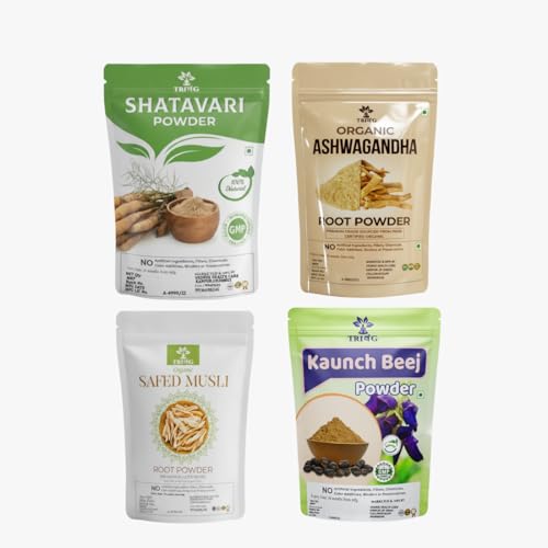 Image of Safed Musli, Ashwagandha, Kaunch, Shatavari Powder Combo - Herbal Supplement - 4 Items (50gmEachPackcombo)