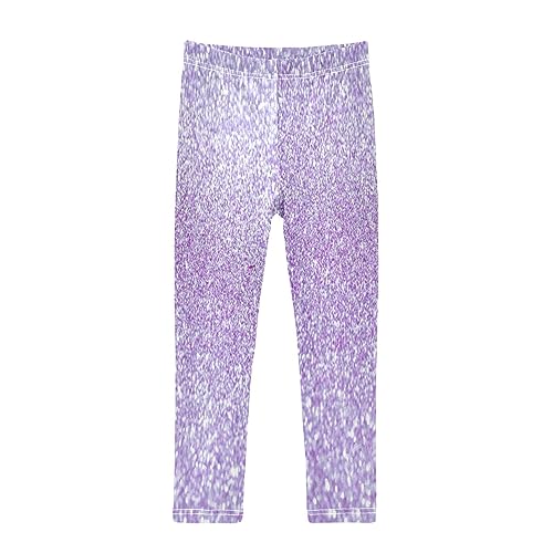 Plaaee Girls Toddler Printed Leggings Yoga Pants Sparkle Purple Glitter Leggings for Kids 4T