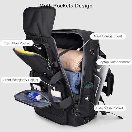 PIJUSHI Travel Backpack for Women Men Carry on Luggage Backpack Convertible Large Laptop Duffel Bag for Airplanes(PE049 Black)3
