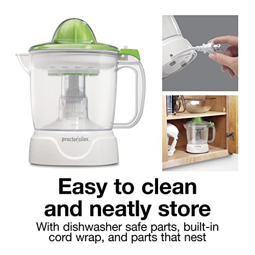 Proctor Silex Electric Citrus Juicer Machine, 34 oz., for Orange, Lemon, Grapefruit Juice, White & Green (66337) - Image 6