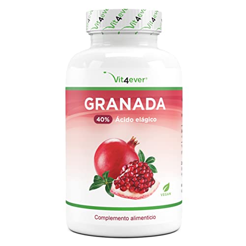 Extracto de granada - 180 cápsulas - 1800 mg por dosis diaria - Premium: 40% de ácido elágico - Altamente dosificado - Vegano