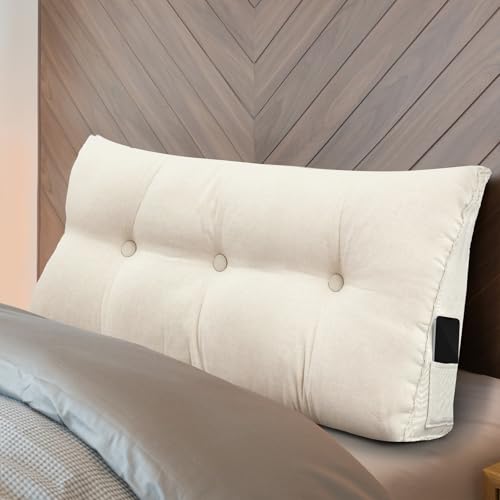 Wenqik Wedge Pillow Twin Triangular Headboard Bed Reading Backrest Back Support Long Pillow with Removable Cover for Dorm Room Supplies Housewarming Gift(Beige)
