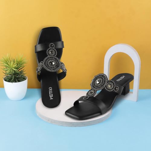 Image of Metro Women Faux Leather Ethnic Traditional Heel Sandal