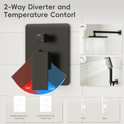 Image of Gabrylly Shower System, 10 Inches Rain Shower Heads with Handheld Spray Combo, Wall Mounted Shower Faucets Sets Complete with Shower Valve Kit, Shower Head and Handle Set, Matte Black